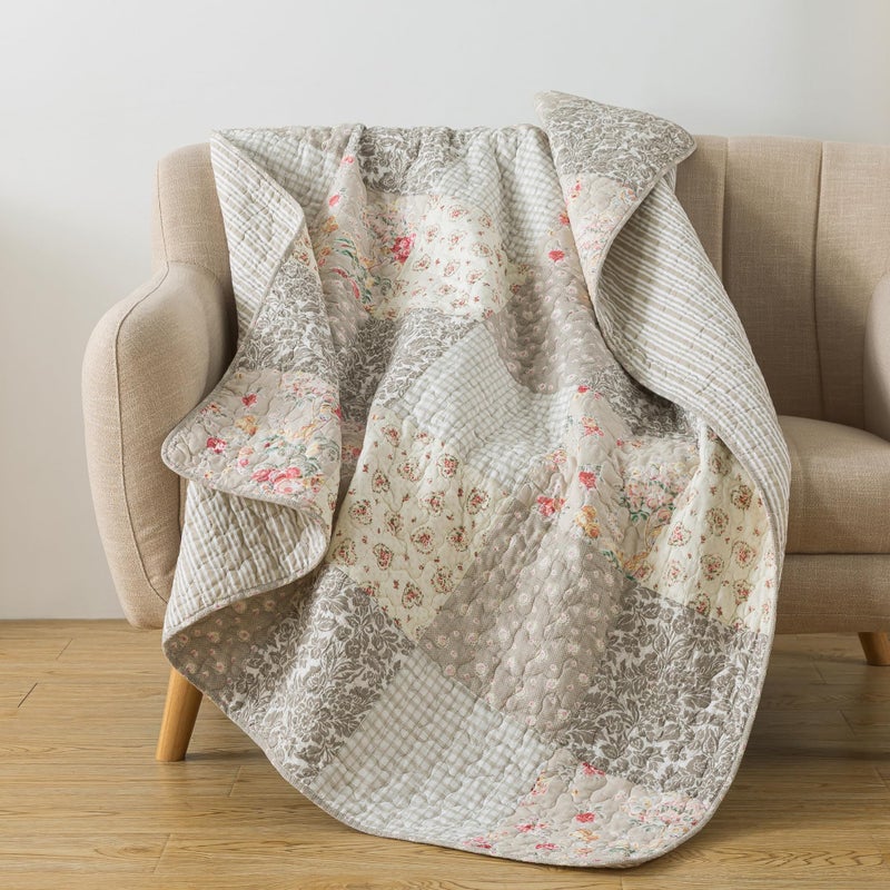 SLPR Cotton Quilted Throw Blanket, 50" x 60" Floral Farmhouse Patchwork Quilt, Shabby Chic Patchwork Throw Lap Quilt for Couch, Walk in The Cotswolds - Image 1